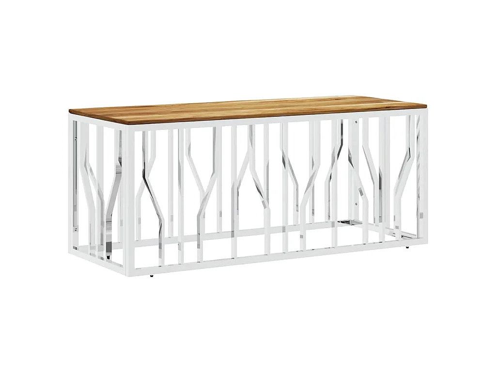 Table basse argenté acier inoxydable et bois massif d'acacia