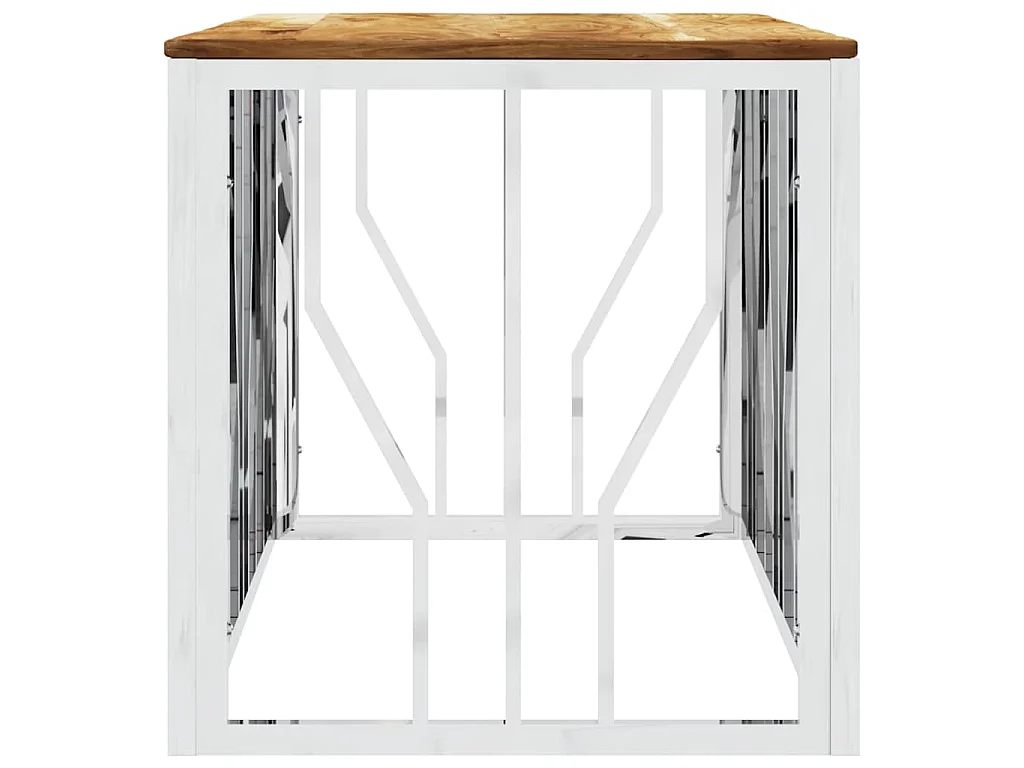 Table basse argenté acier inoxydable et bois massif d'acacia