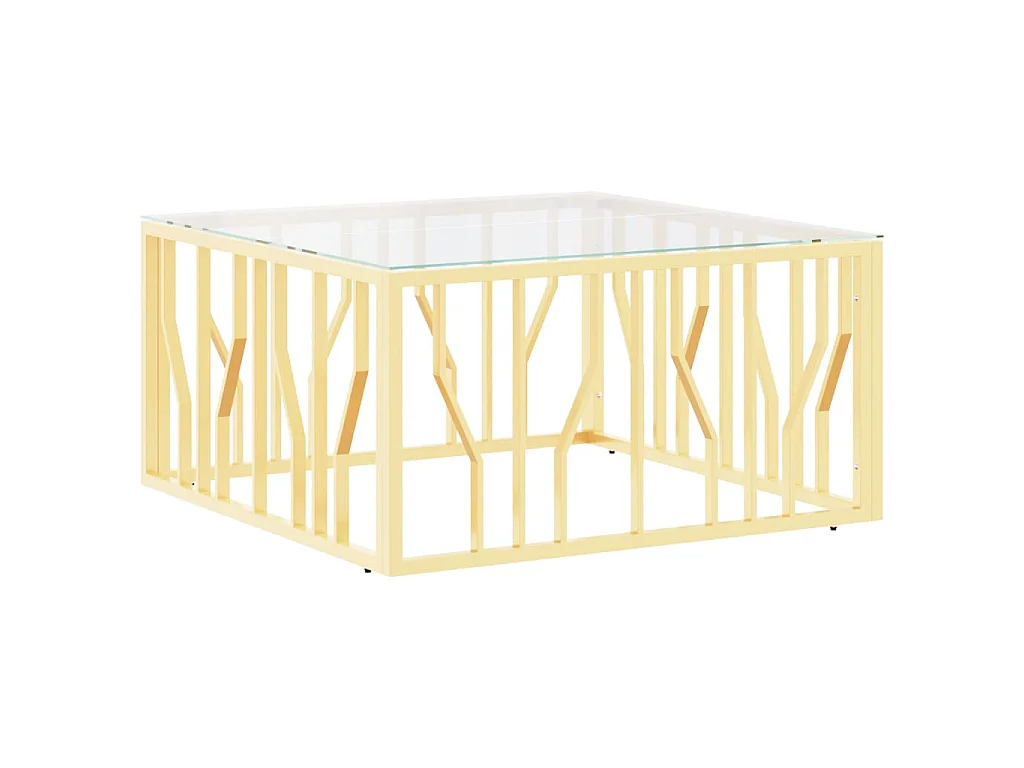 Table basse doré 80x80x40 cm acier inoxydable et verre
