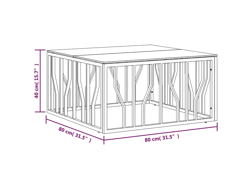 Table basse doré 80x80x40 cm acier inoxydable et verre