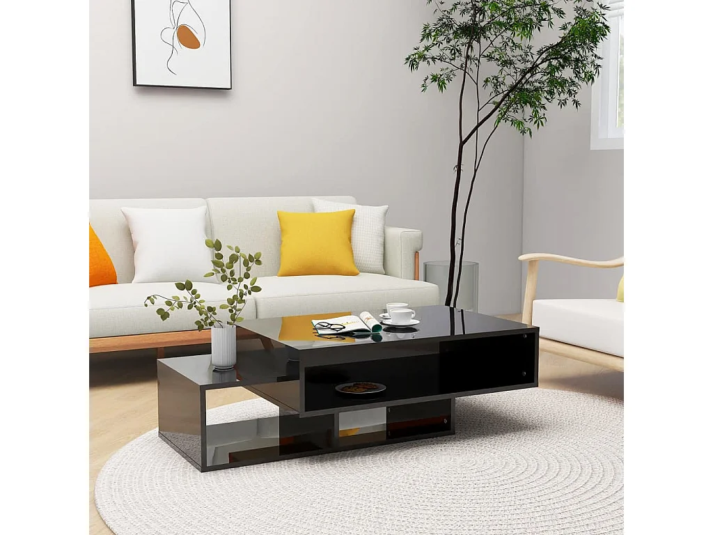 Table basse noir brillant 105x55x32 cm bois d'ingénierie