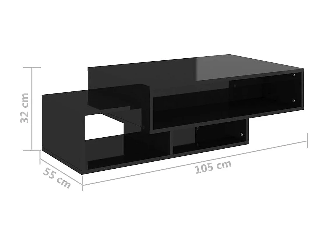 Table basse noir brillant 105x55x32 cm bois d'ingénierie