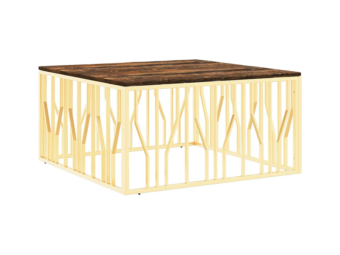 Couchtisch Golden Edelstahl und Altholz Massiv