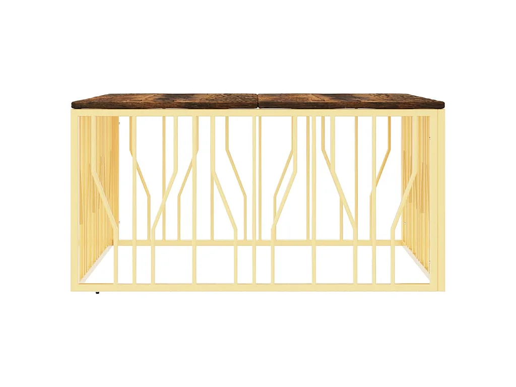 Table basse doré acier inoxydable et bois massif récupération