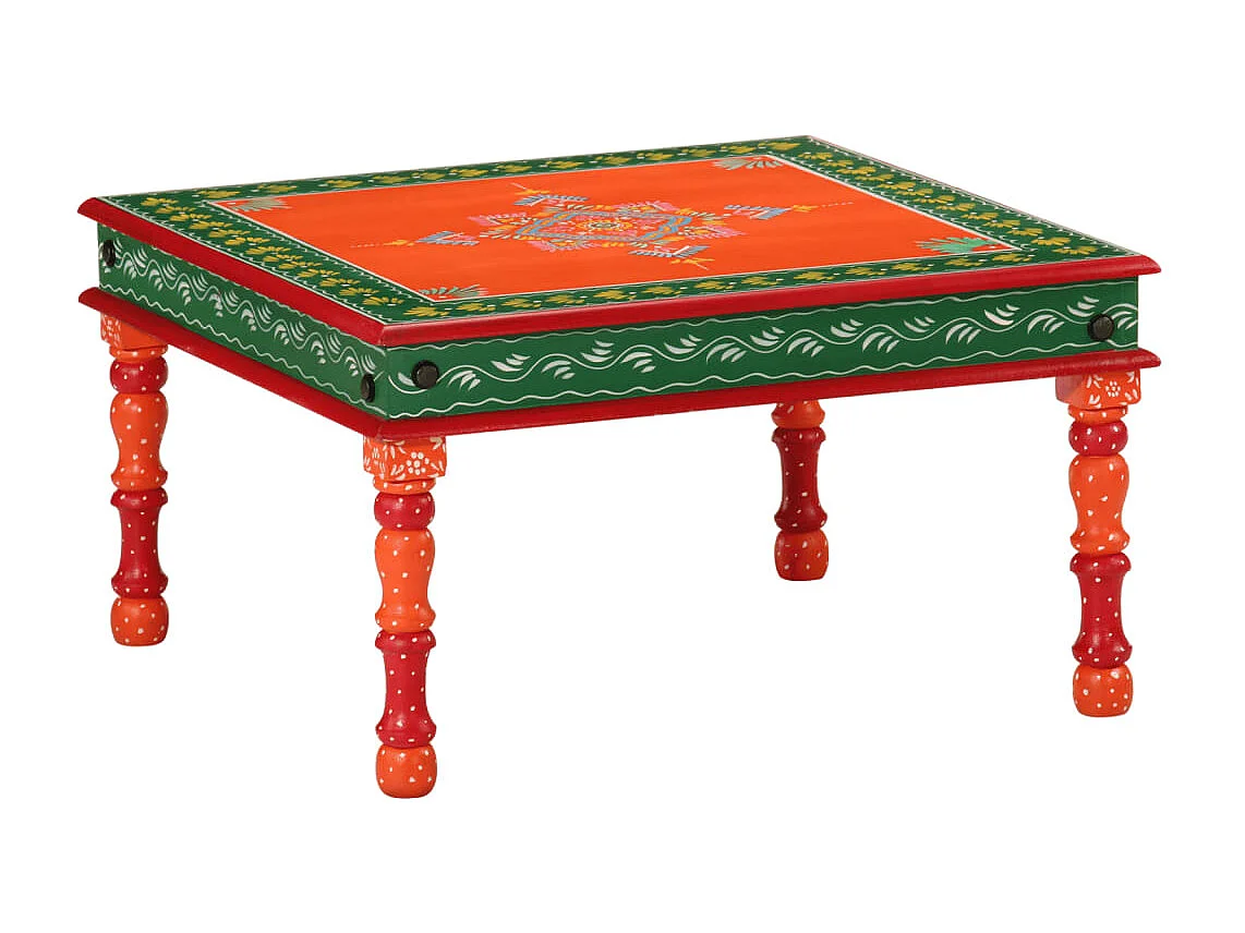 Table basse orange bois de manguier massif peint à la main