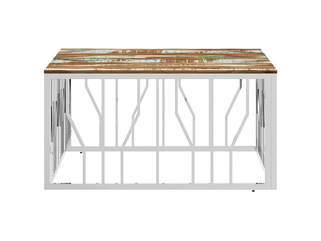 Mesa de centro acero inoxidable y madera reciclada plateada
