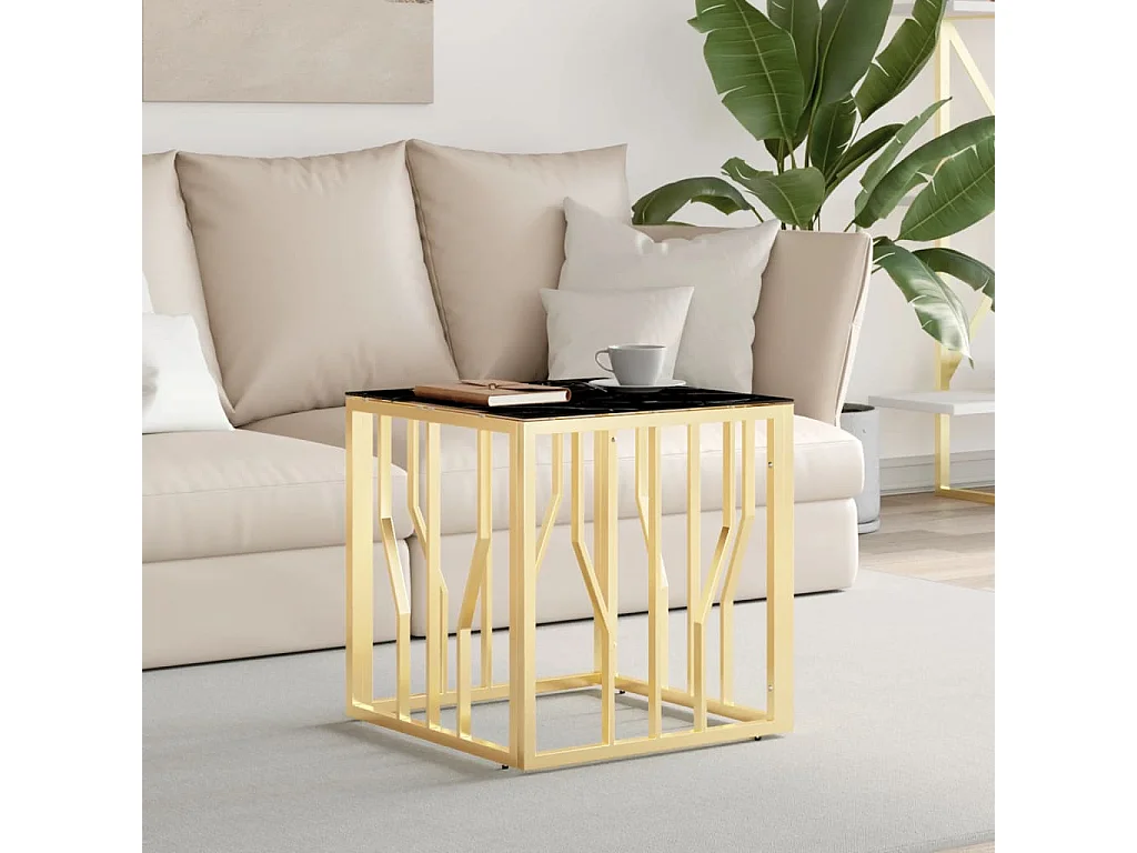 Table basse doré 50x50x50 cm acier inoxydable et verre