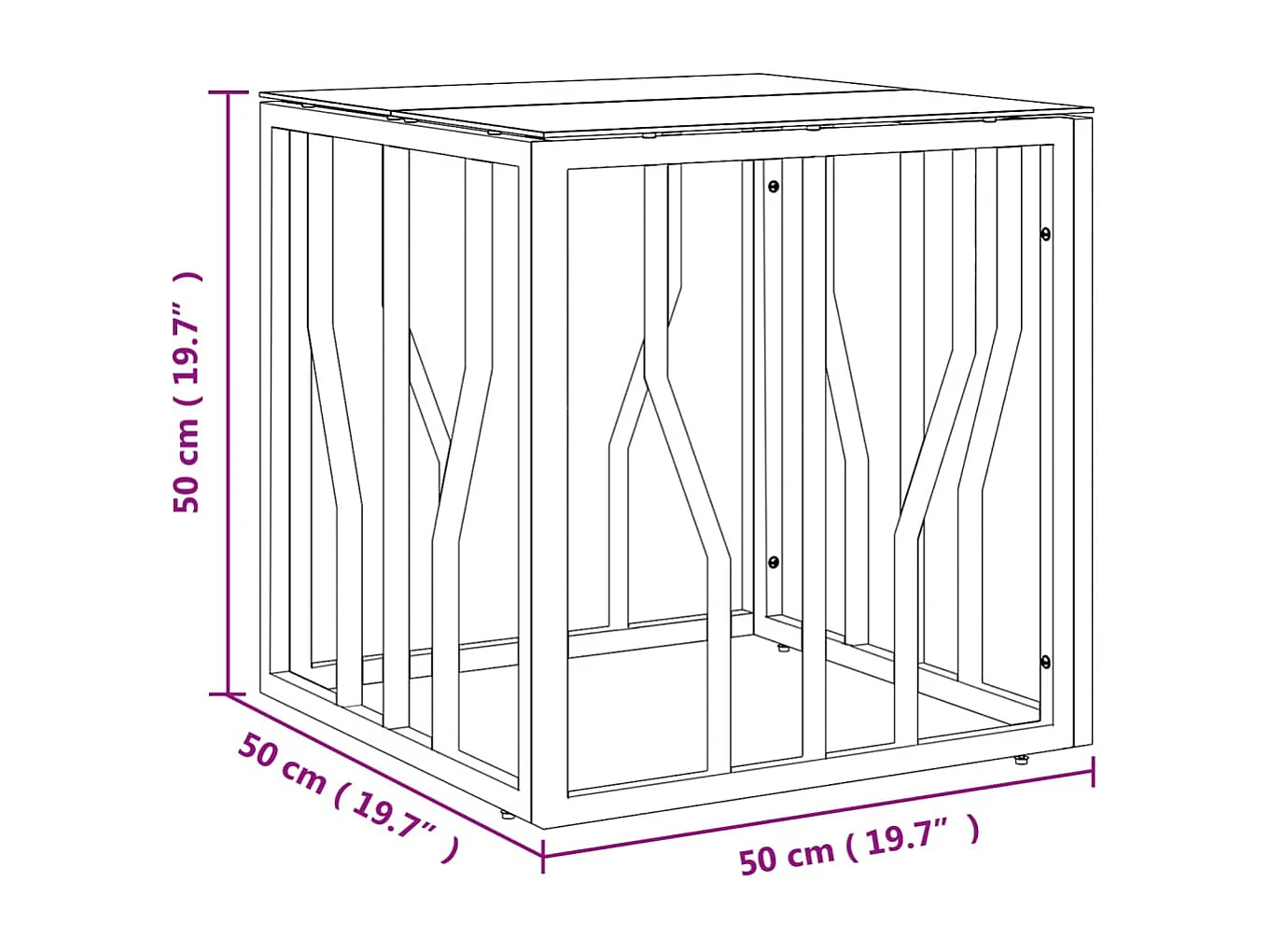 Table basse doré 50x50x50 cm acier inoxydable et verre