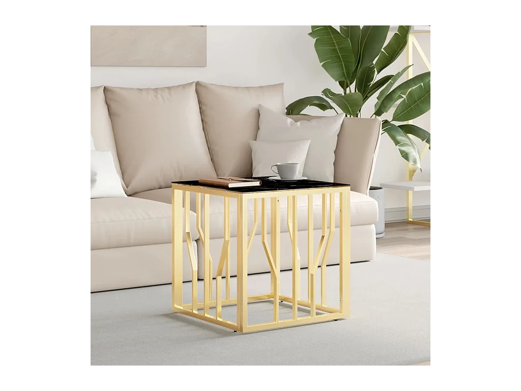 Table basse doré 50x50x50 cm acier inoxydable et verre