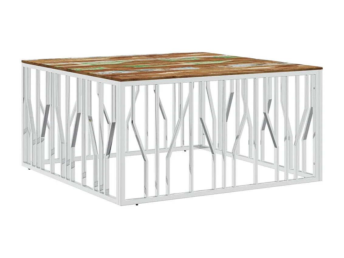 Salontafel roestvrij staal en massief gerecycled hout zilver