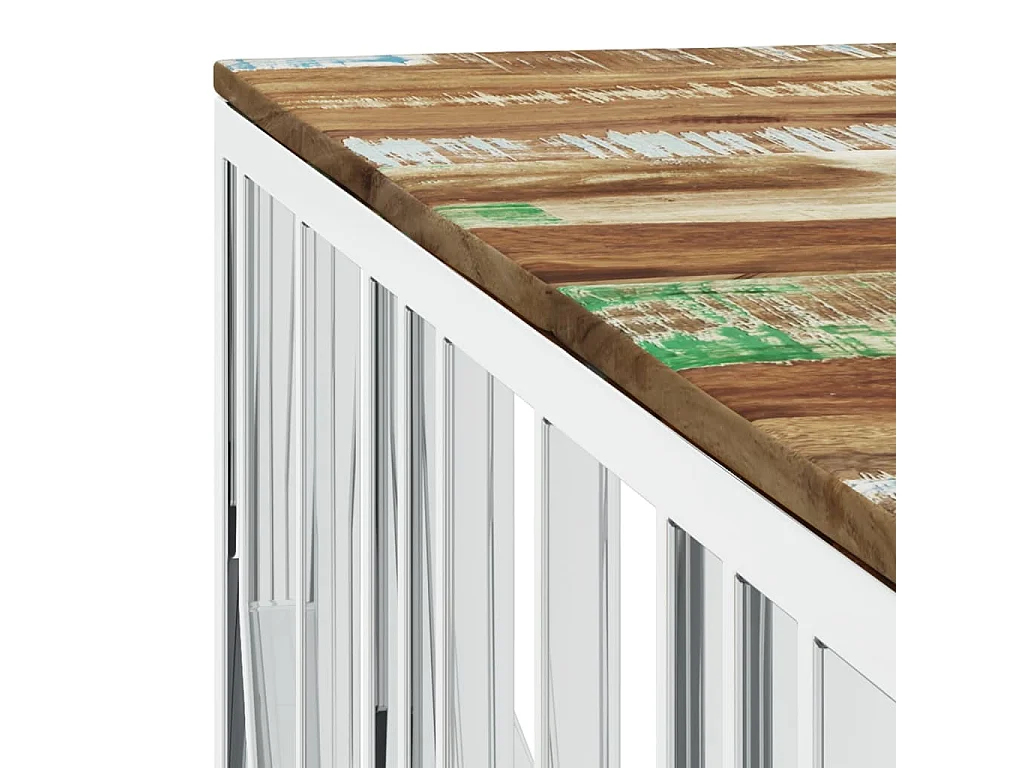 Salontafel roestvrij staal en massief gerecycled hout zilver