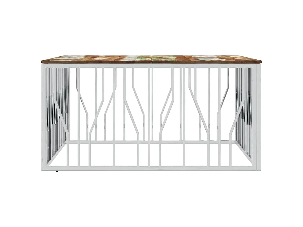 Table basse argenté acier inoxydable/bois massif récupération