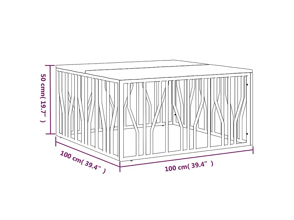 Table basse argenté acier inoxydable/bois massif récupération