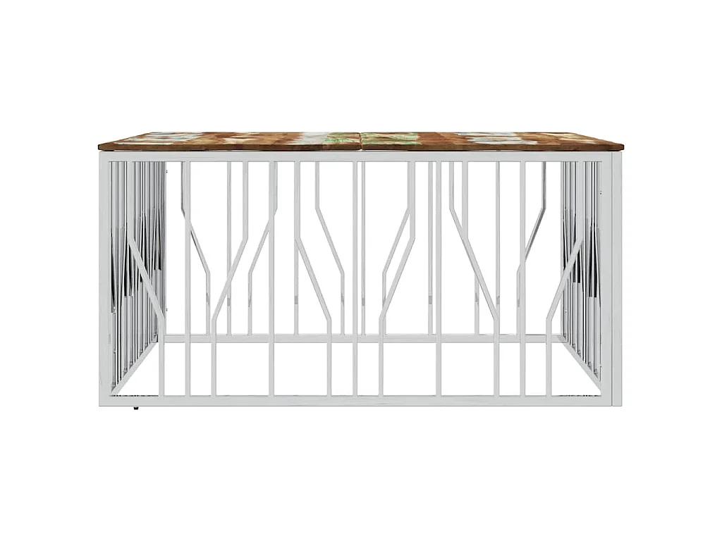 Table basse argenté acier inoxydable/bois massif récupération