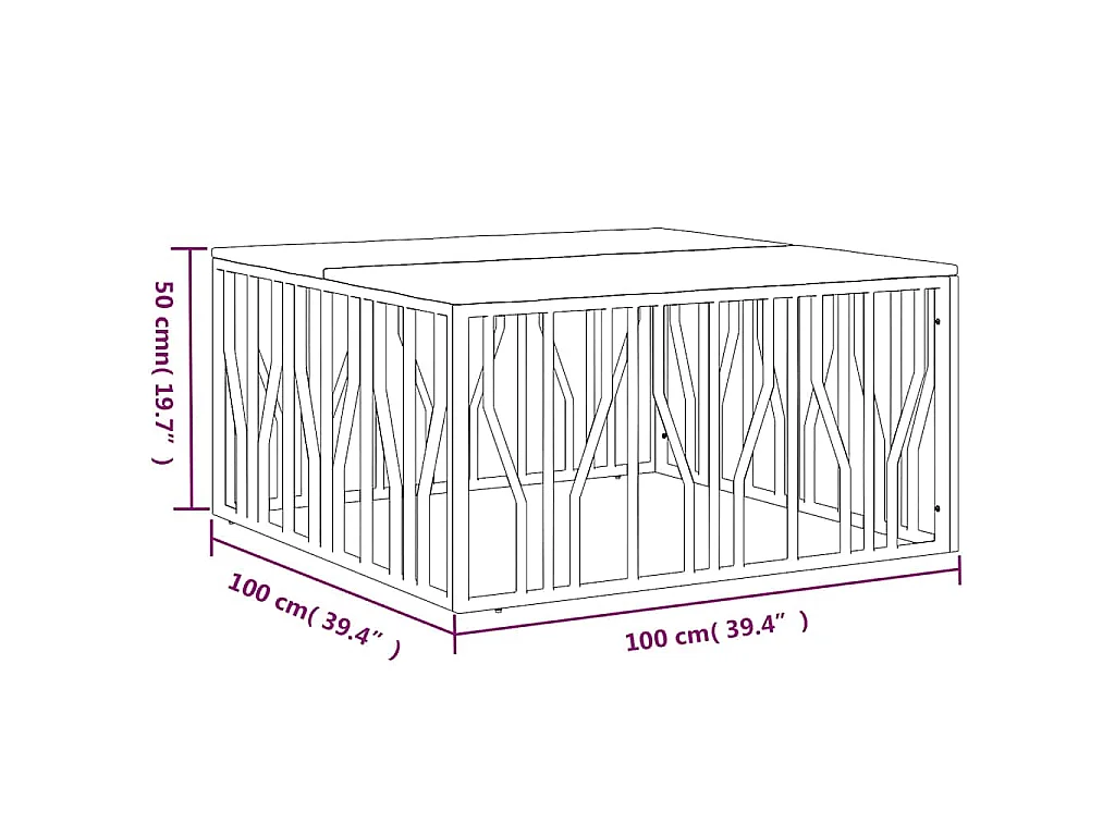 Table basse argenté acier inoxydable/bois massif récupération