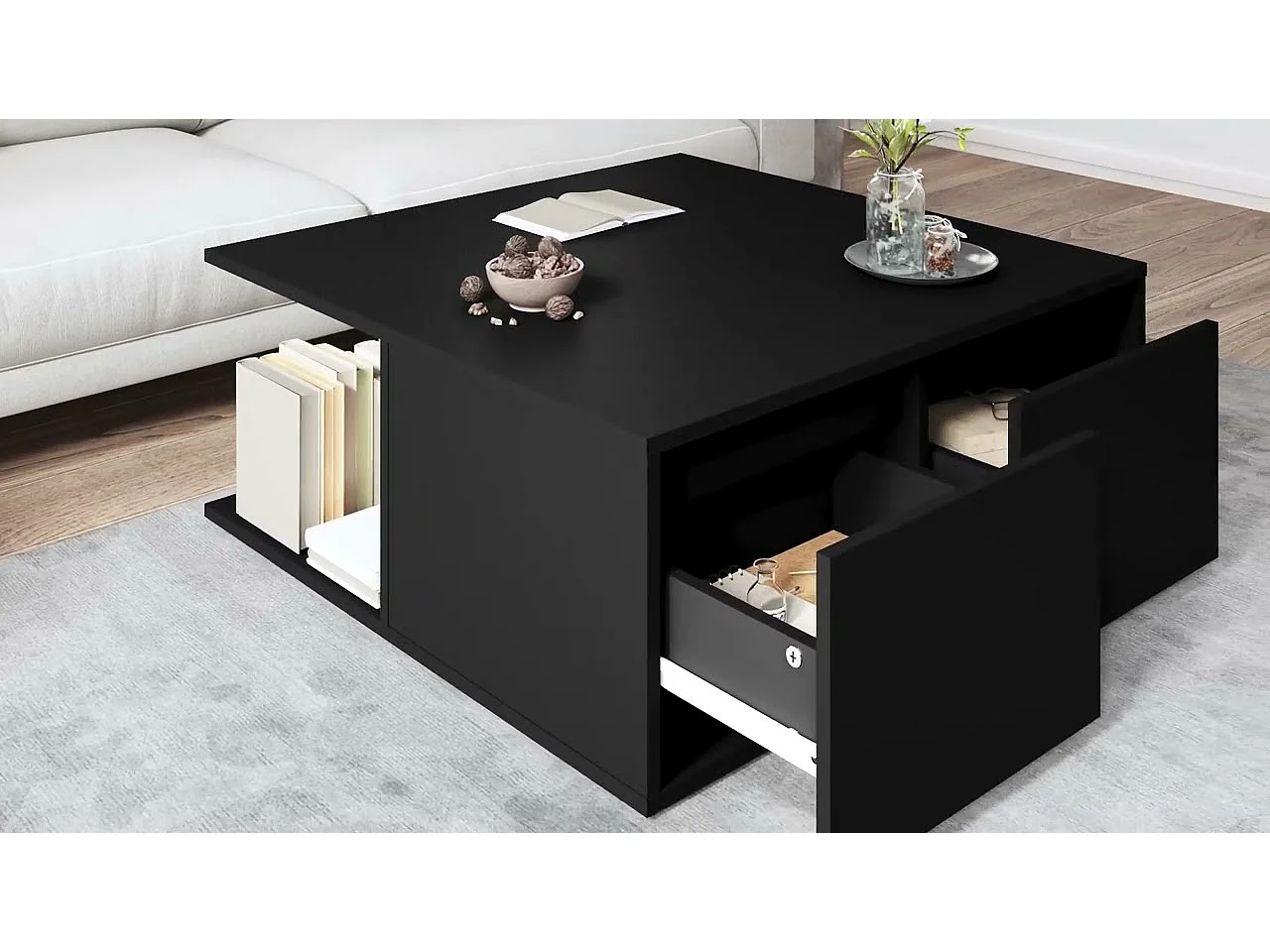 Table basse noir 80x80x31 cm bois d'ingénierie