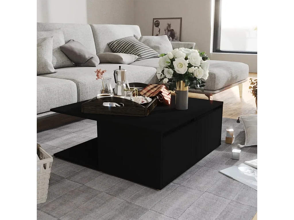 Table basse noir 80x80x31 cm bois d'ingénierie