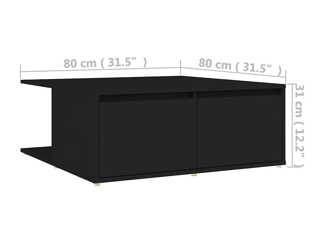 Table basse noir 80x80x31 cm bois d'ingénierie