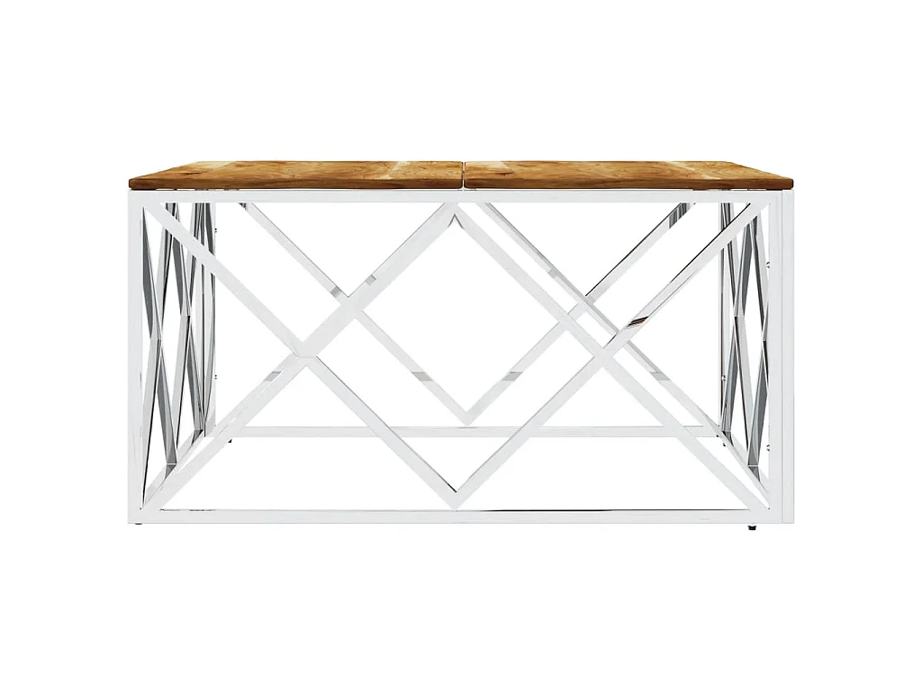 Table basse argenté acier inoxydable et bois massif d'acacia
