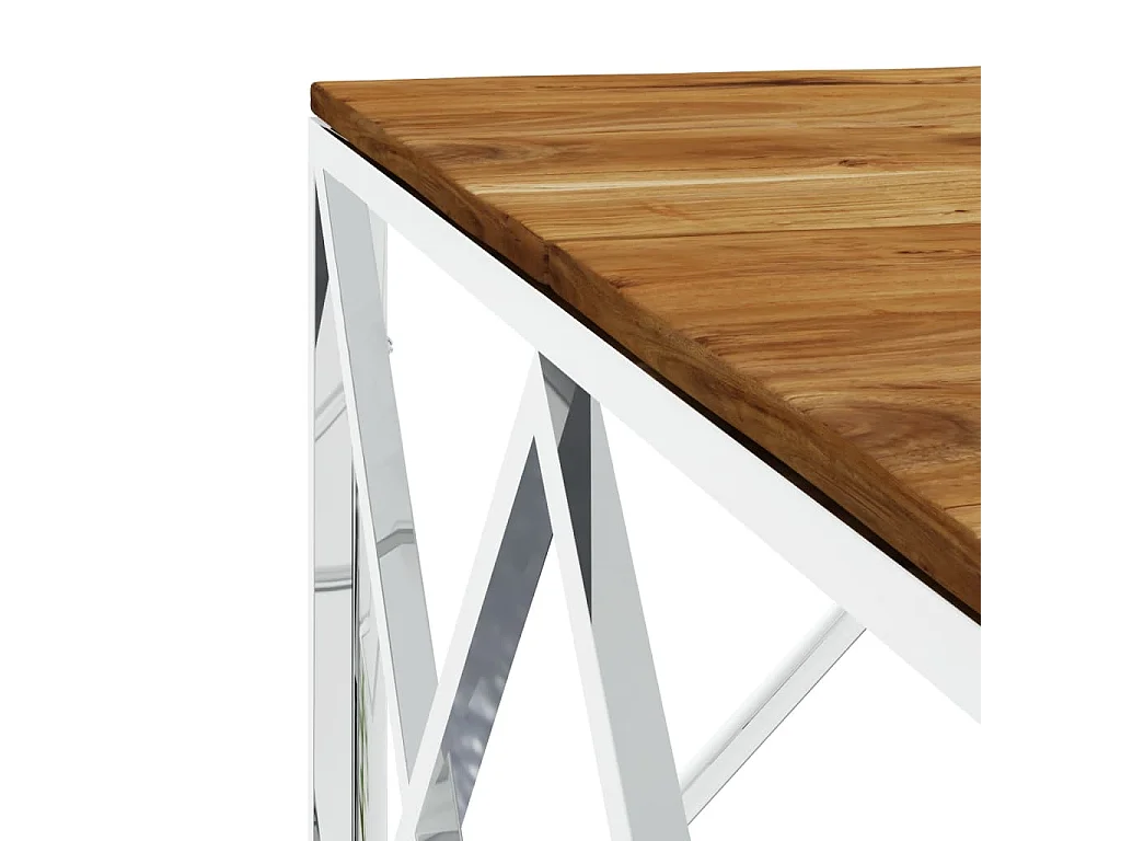 Table basse argenté acier inoxydable et bois massif d'acacia