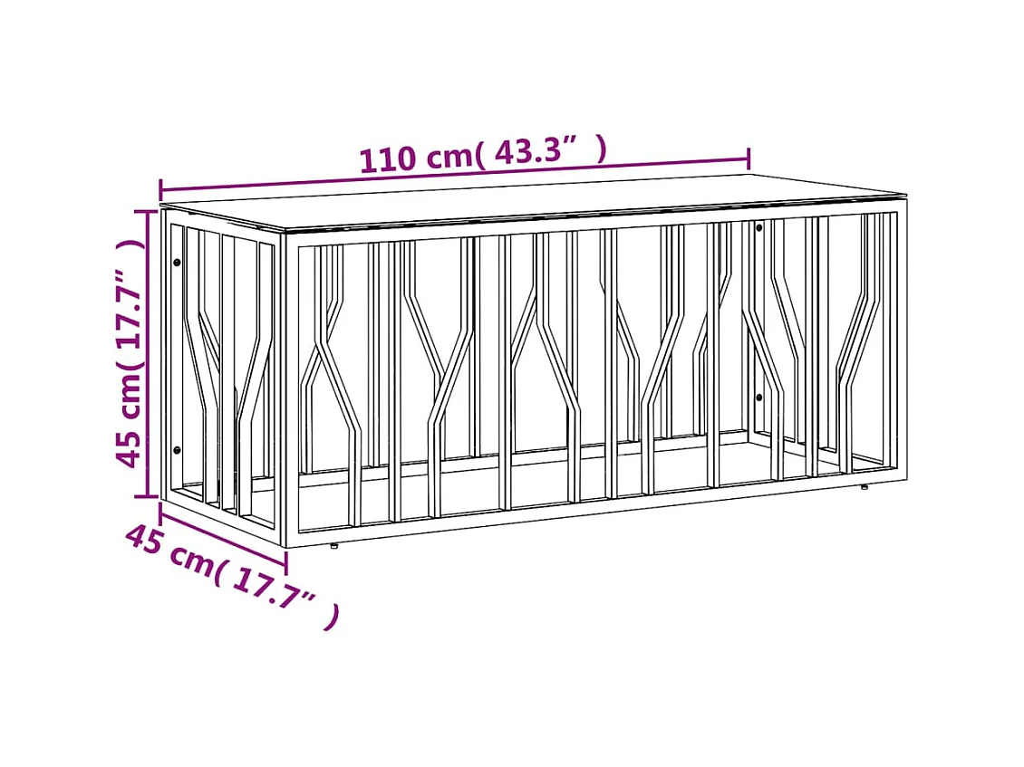 Salontafel 110x45x45 cm roestvrij staal en glas goudkleurig