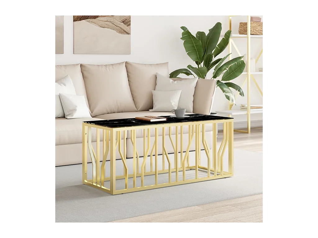 Table basse doré 110x45x45 cm acier inoxydable et verre