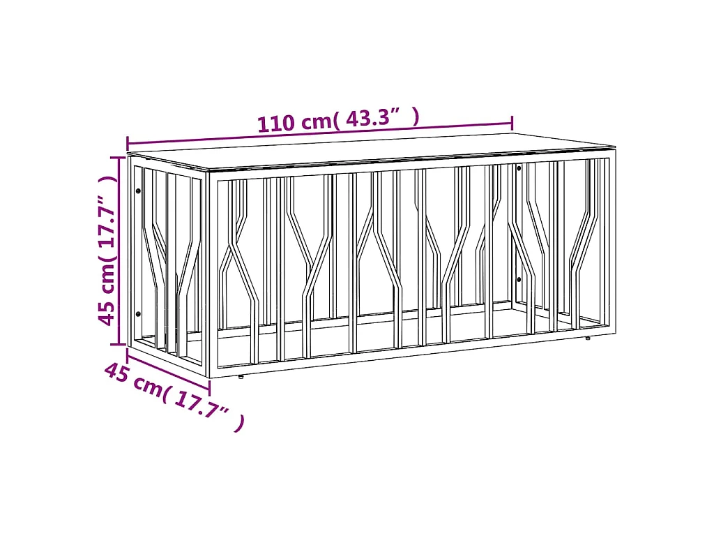 Złoty stolik kawowy 110x45x45 cm ze stali nierdzewnej i szkła, nowoczesny z marmurowym wykończeniem