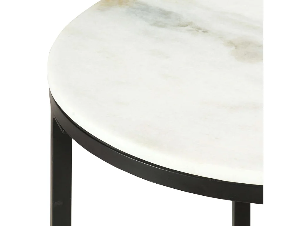Tavolino da Salotto Bianco e Nero Ø50 cm in Vero Marmo Solido