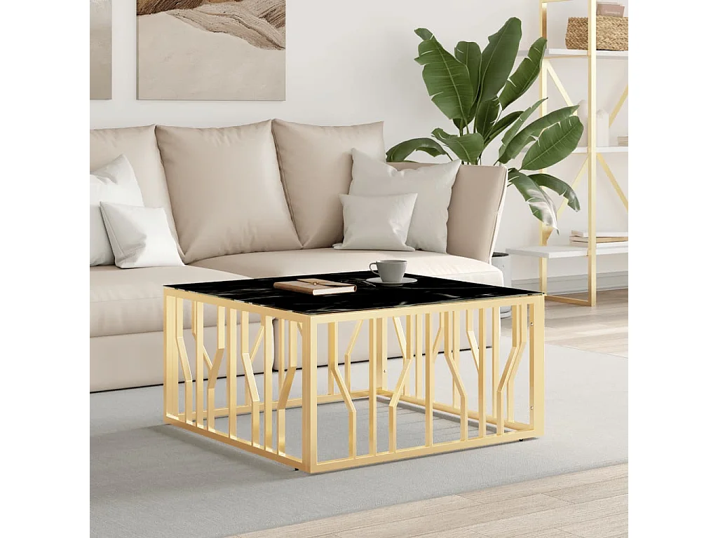 Table basse doré 80x80x40 cm acier inoxydable et verre