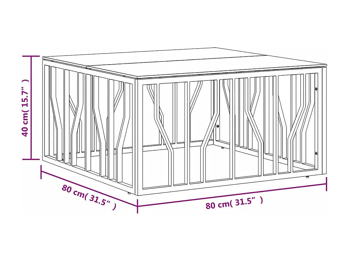 Table basse doré 80x80x40 cm acier inoxydable et verre
