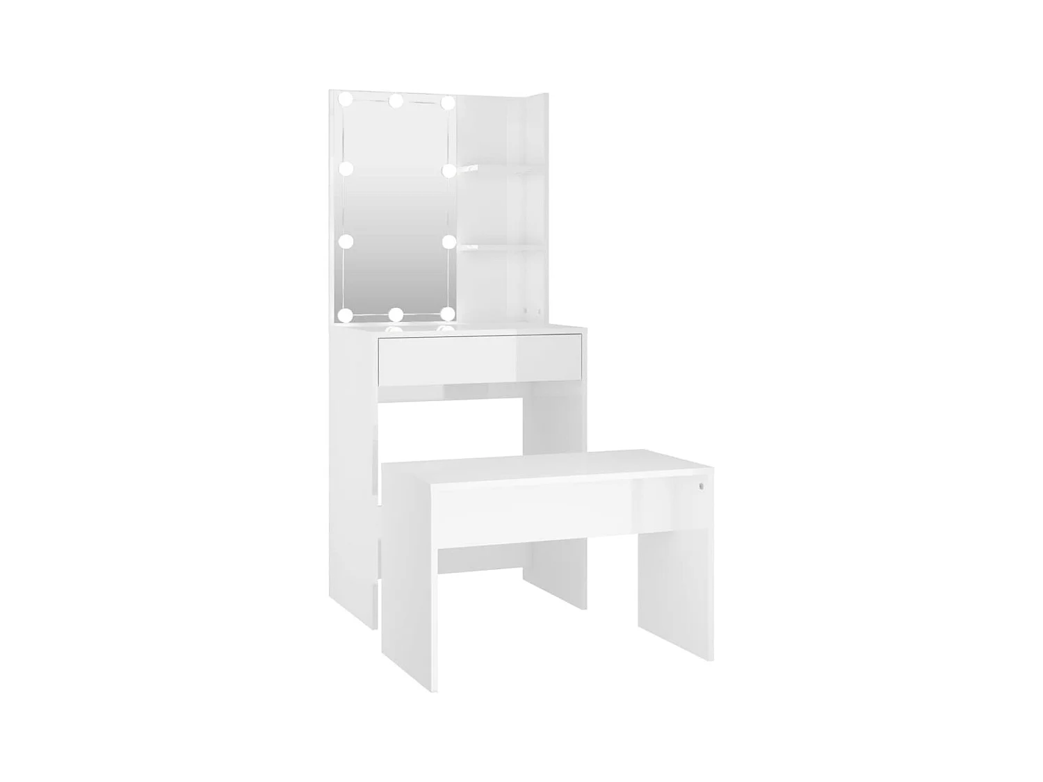Set toeletta di design con LED 60 x 40 x 140 cm legno composito bianco lucido 02_0006308