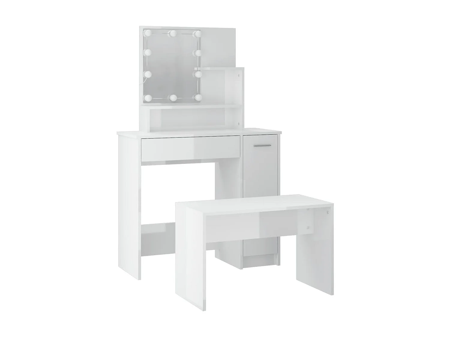 Ensemble de coiffeuse avec LED Blanc brillant Bois d'ingénierie