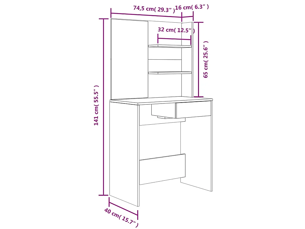 Ensemble de coiffeuse noir 74,5x40x141 cm