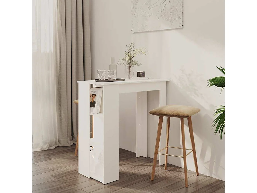 Table de bar et étagère Blanc 102x50x103,5 cm Bois d'ingénierie