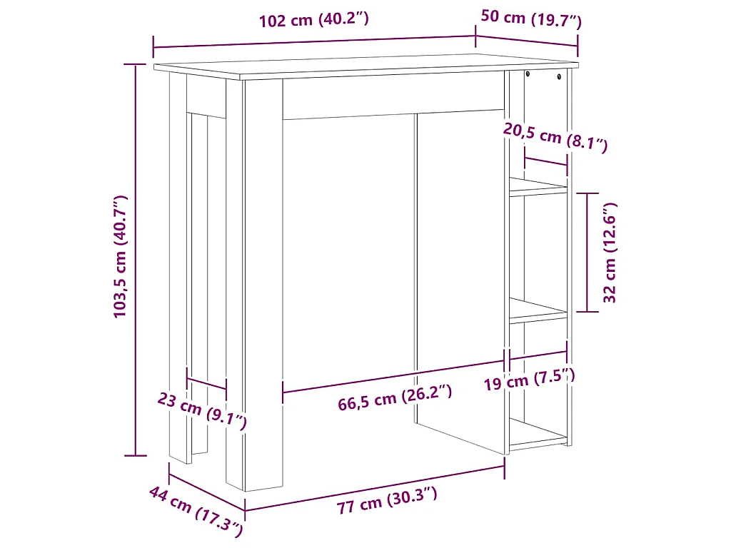 Table de bar et étagère Blanc 102x50x103,5 cm Bois d'ingénierie