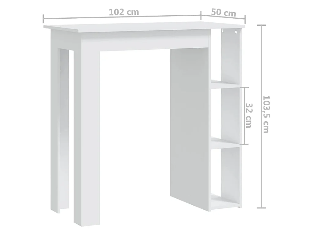 Table de bar et étagère Blanc 102x50x103,5 cm Bois d'ingénierie
