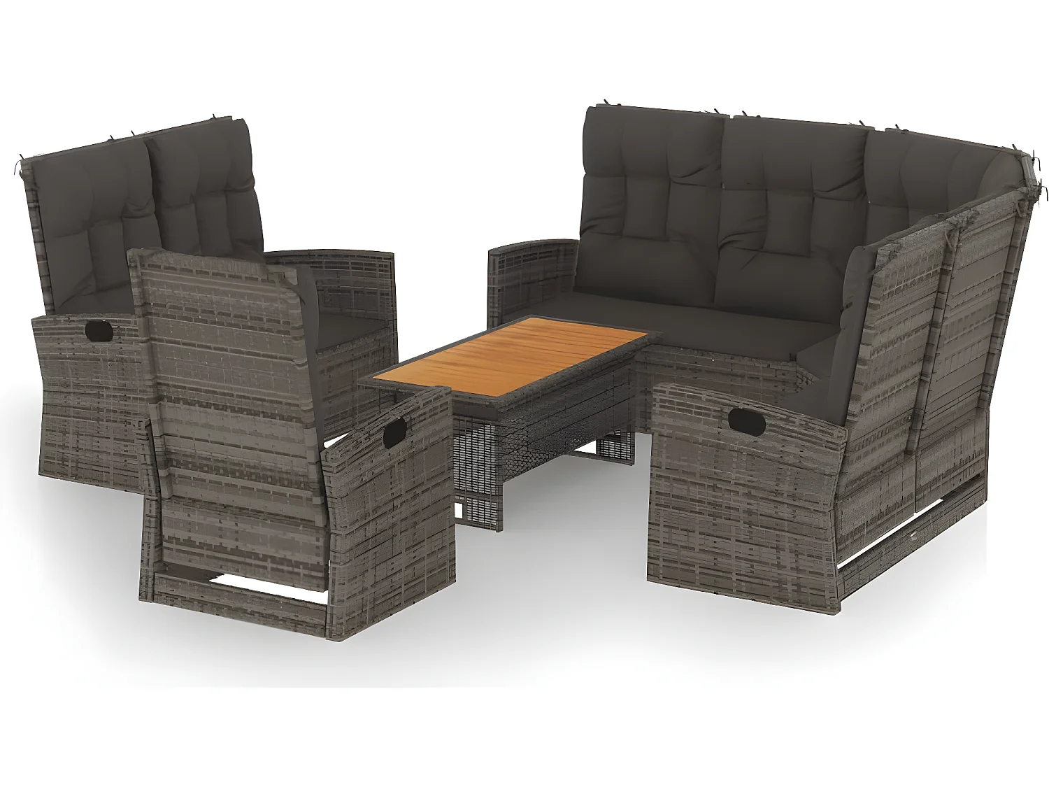 4-tlg. Garten-Lounge-Set mit Kissen Grau Poly Rattan