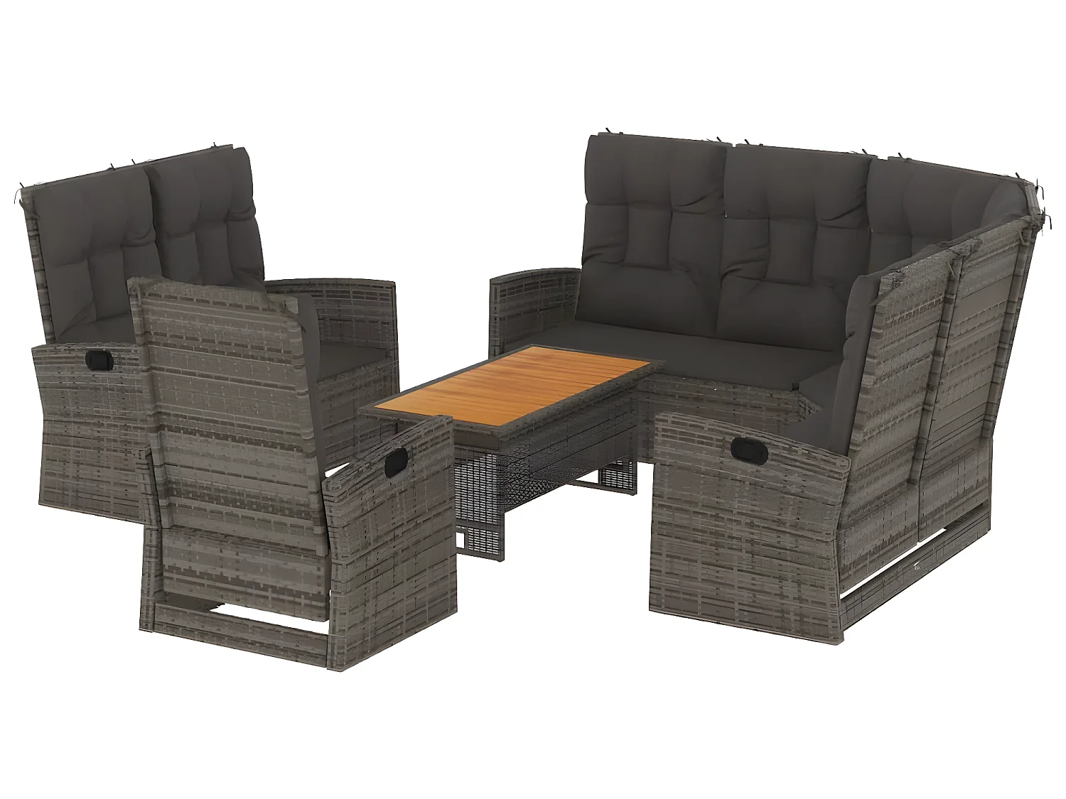 4-tlg. Garten-Lounge-Set mit Kissen Grau Poly Rattan