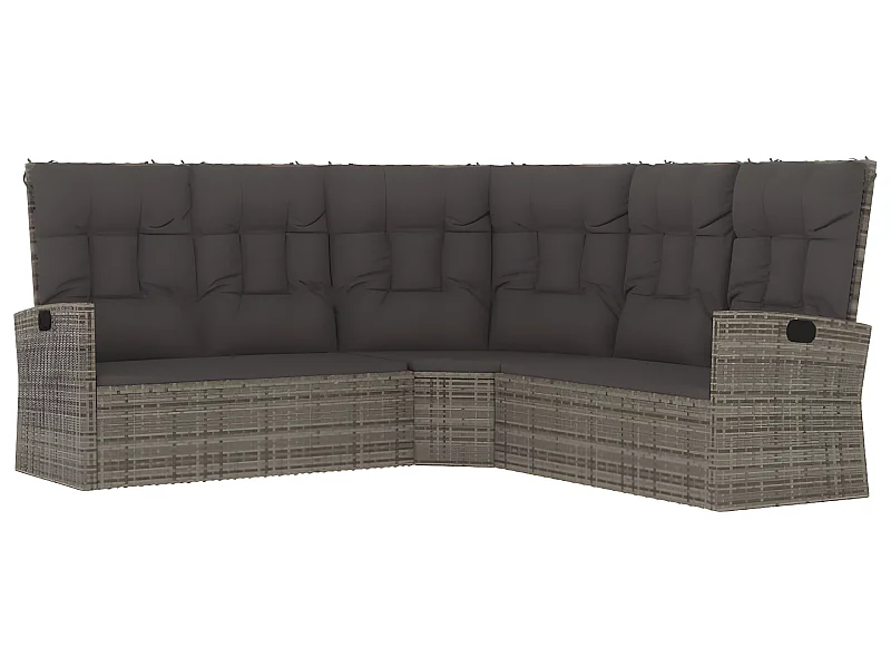 4-tlg. Garten-Lounge-Set mit Kissen Grau Poly Rattan