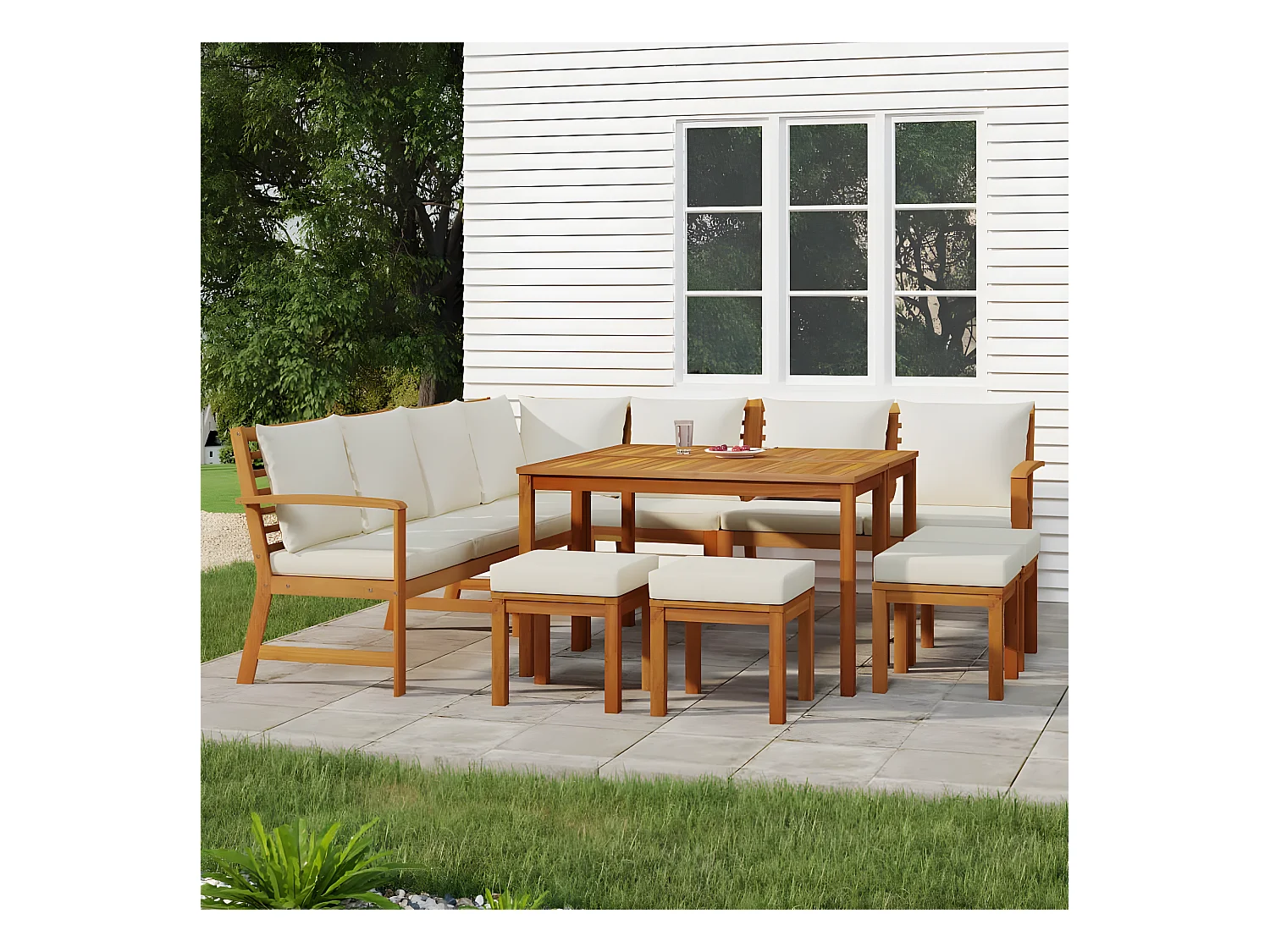 Set da Pranzo Giardino 11 pz con Cuscini Legno Massello Acacia