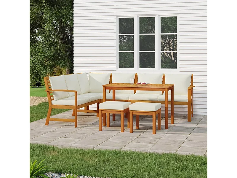 Ensemble à manger de jardin coussins 7 pcs Bois acacia