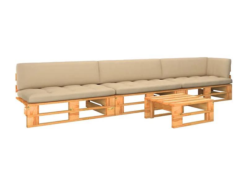 Set Divani in Pallet con Cuscini 4 pz in Pino Impregnato Ambra