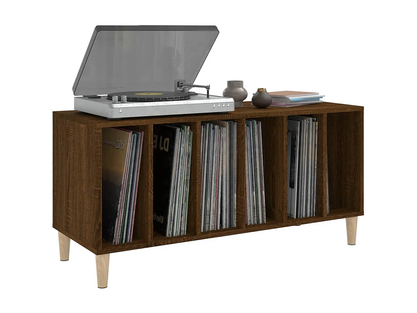 Mueble discos madera contrachapada roble marrón 100x38x48 cm