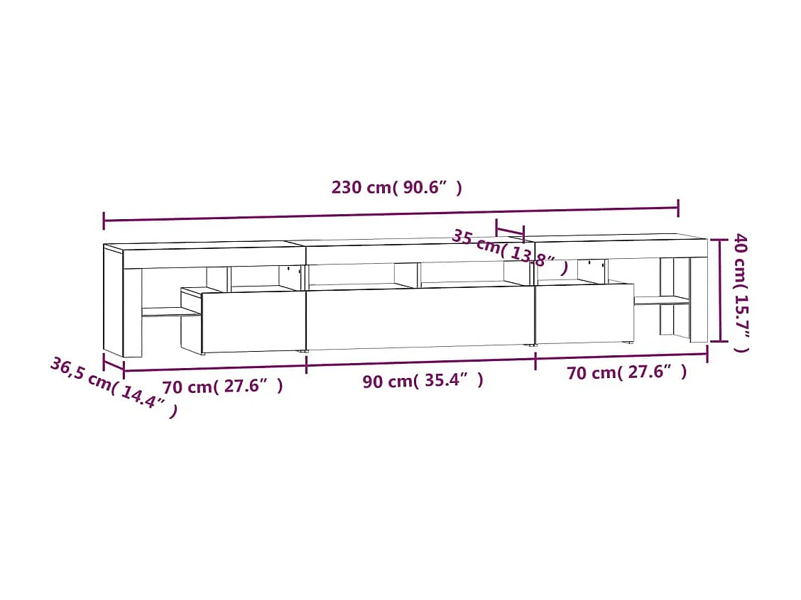 Mueble de TV con luces LED blanco 230x36,5x40 cm