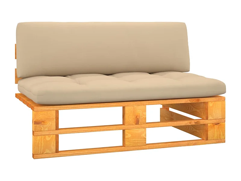 Canapé central palette de jardin marron miel bois pin imprégné