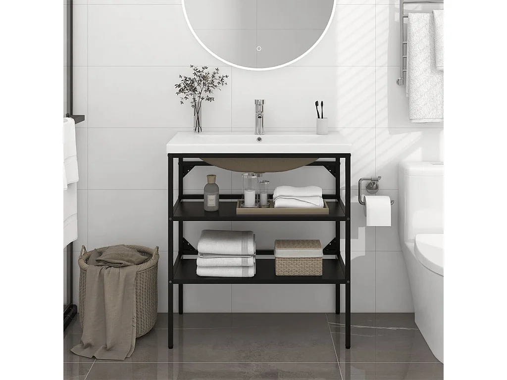 Badezimmer-Waschtischgestell mit Waschbecken Schwarz Eisen