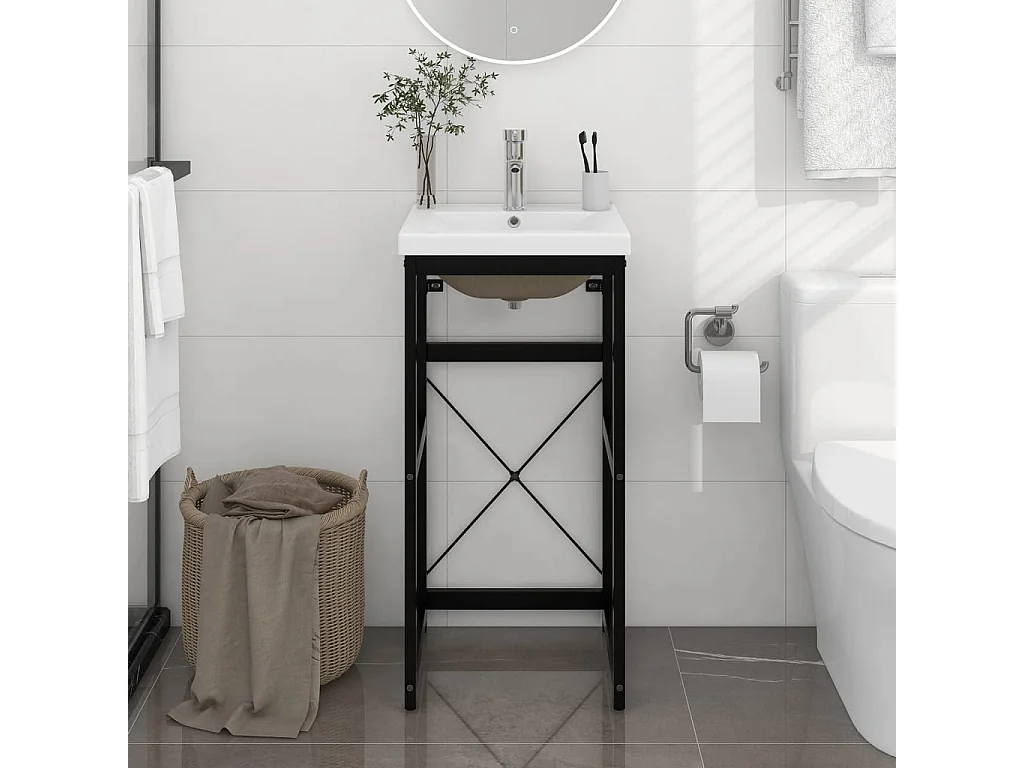 Telaio per Lavabo da Bagno con Lavabo Integrato Nero in Ferro