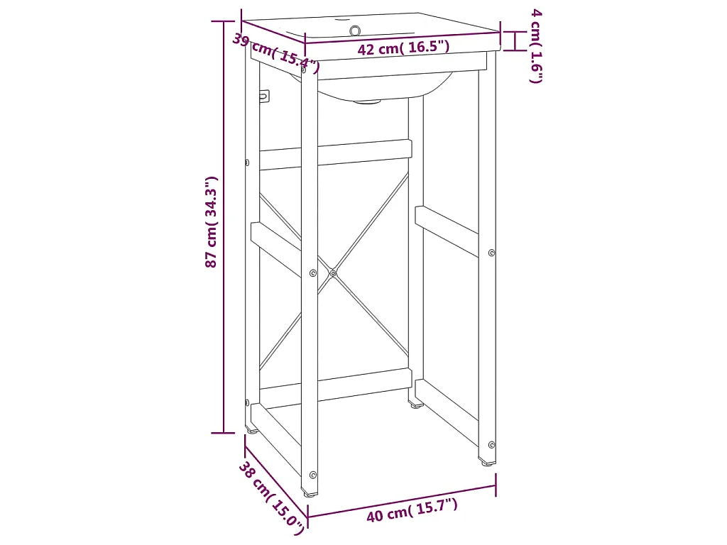 Telaio per Lavabo da Bagno con Lavabo Integrato Nero in Ferro