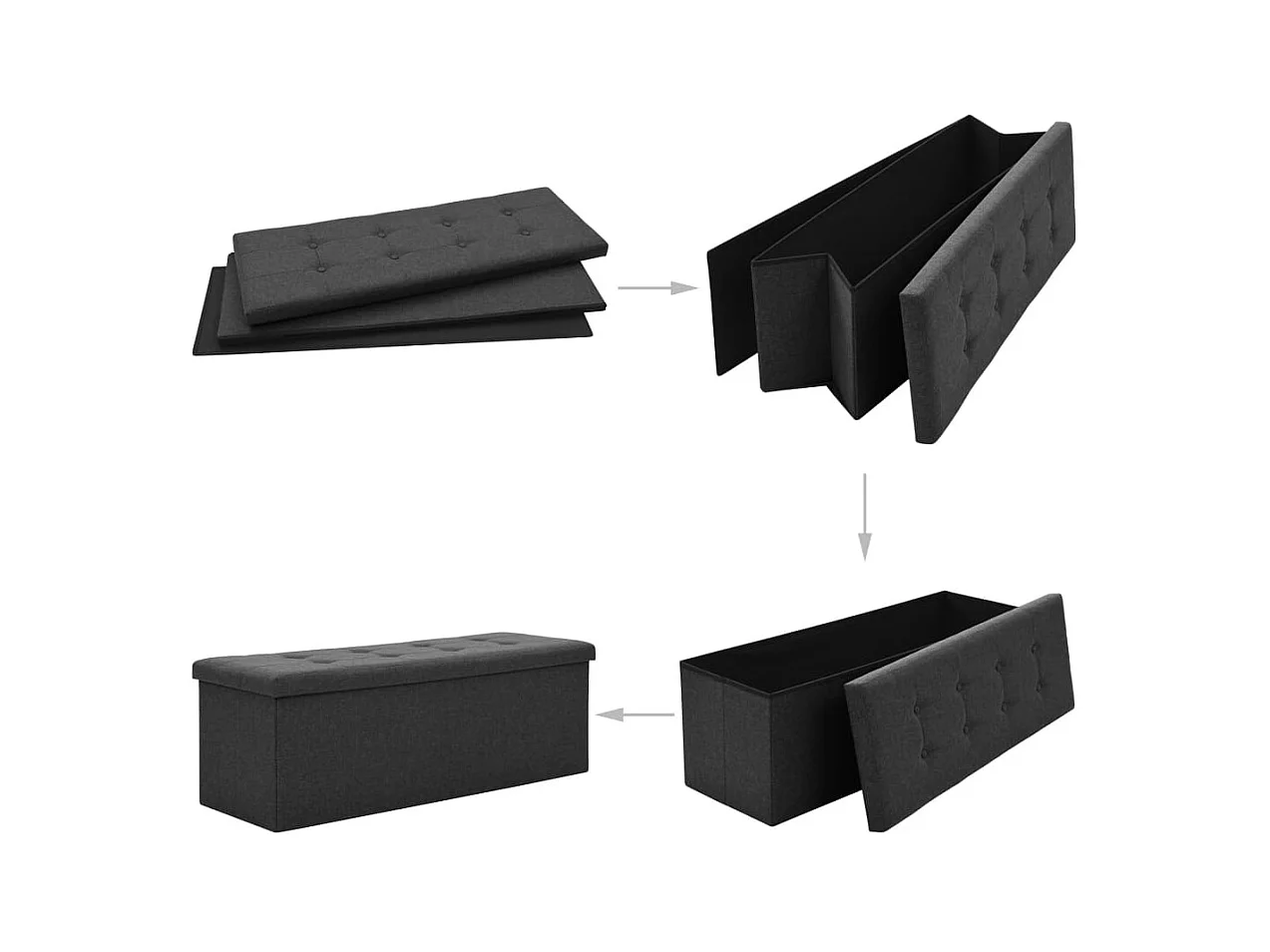 Banc de rangement pliable Noir Faux lin