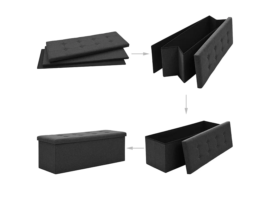 Banc de rangement pliable Noir Faux lin